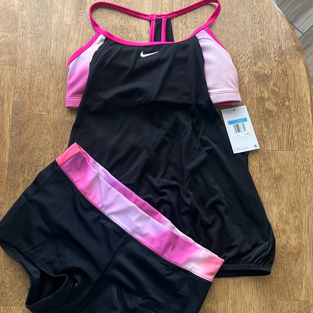 NIKE Tankini Set 2 pcs Black and Pink Ombre Layered Swimsuit